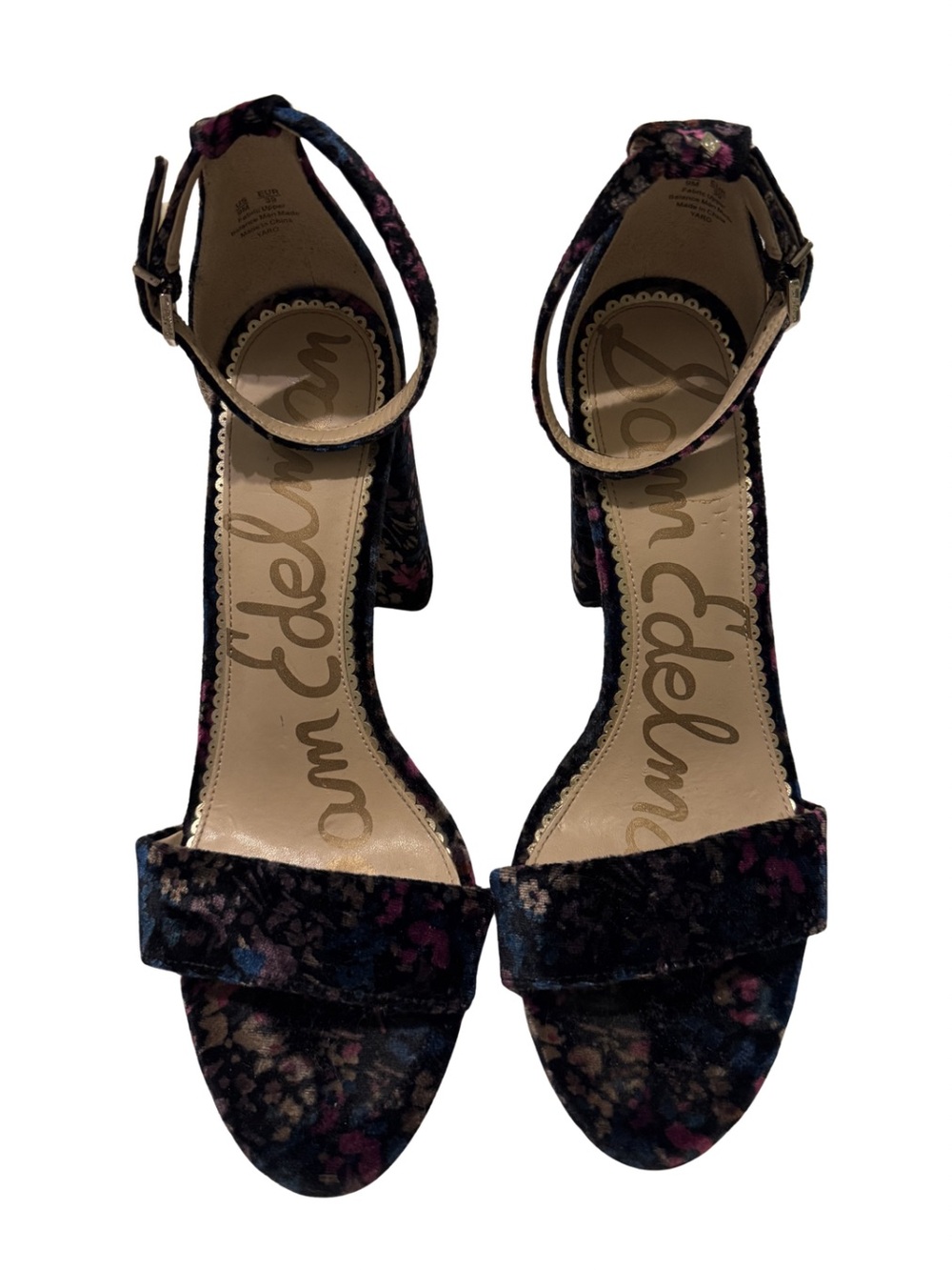 Sam Edelman Velvet Floral Ankle-Strap Block Heels - Black Multi